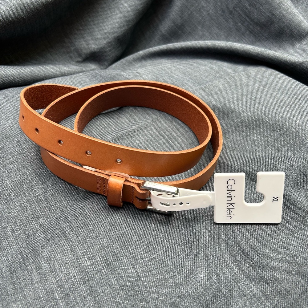 Calvin Klein Tan/Brown Leather Belt Timeless Accessory NWT